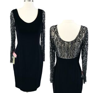 VTG Black Tie Oleg Cassini Women Cocktail Dress Size 6 Velvet Sequin Glam Whimsy